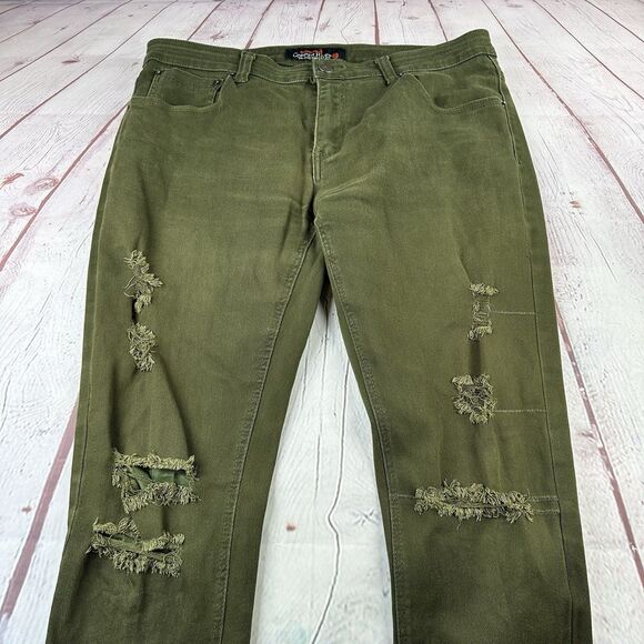 Copper Rivet Green Mens Denim 38x34  Distressed Jeans - Picture 2 of 11